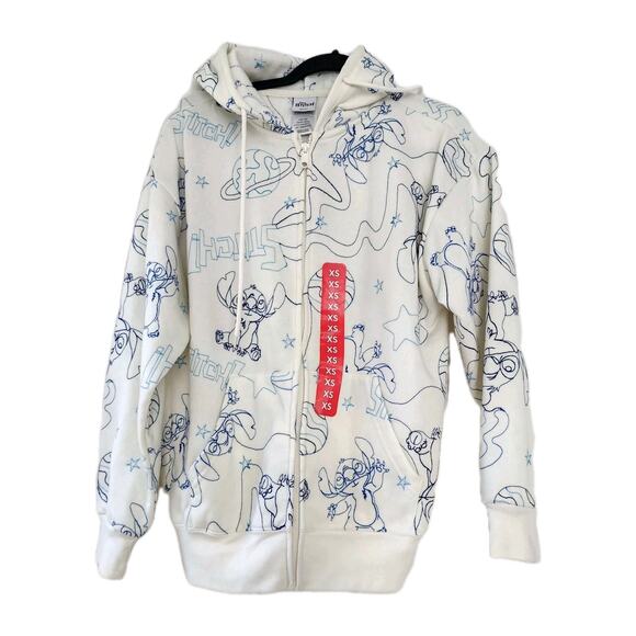 Disney Stitch Zipper Jacket Hoodie Ivory Blue Embroidered Size XS Signed NWT - Picture 1 of 12